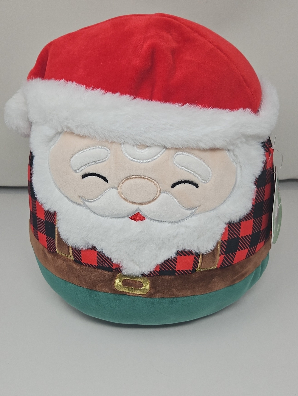 Squishmallows Nick The Santa Claus Teal Plaid Plush Faux Fur Trim